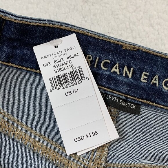 NTW American Eagle Y2K Distressed Denim High Rise Mini Skirt Size 24 Blue $45 - Picture 8 of 10